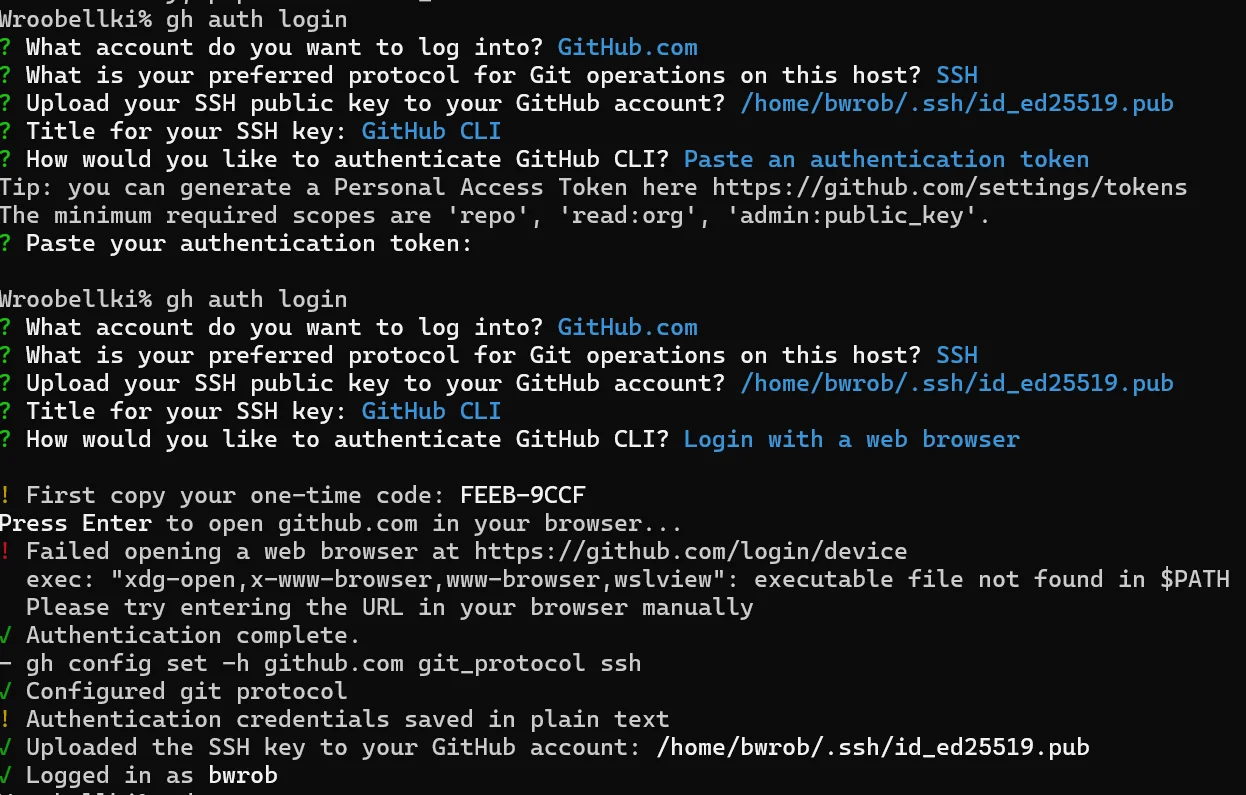 GitHub CLI auth login in terminal